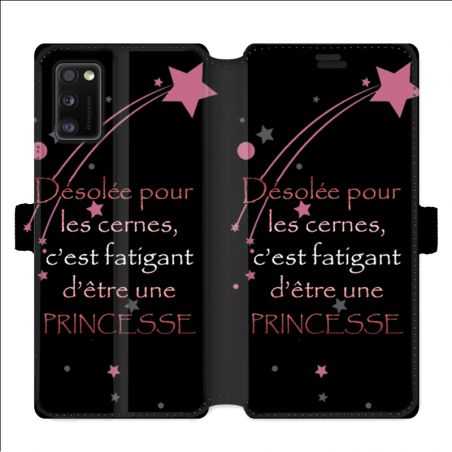 Housse cuir portefeuille pour Samsung Galaxy A41 Humour princesse