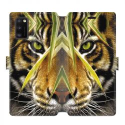 Housse cuir portefeuille pour Samsung Galaxy A41 Oeil tigre