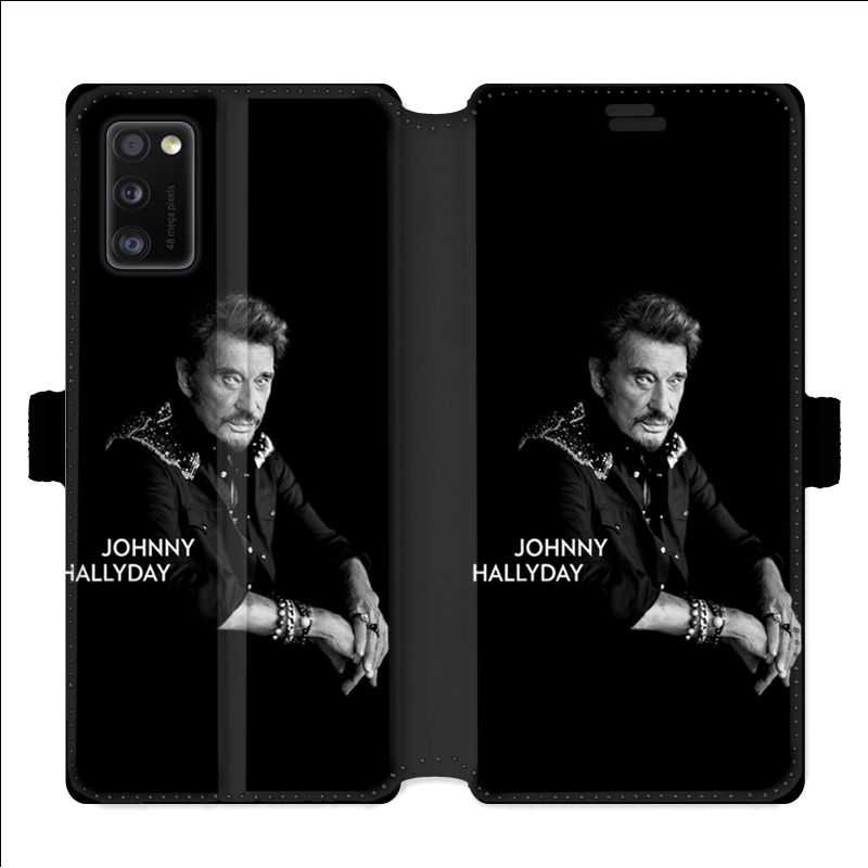 Housse cuir portefeuille pour Samsung Galaxy A41 Johnny Hallyday Noir