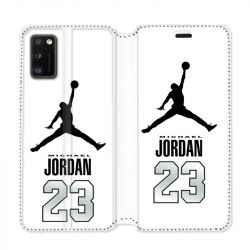 Housse cuir portefeuille pour Samsung Galaxy A41 Jordan 23 Blanc