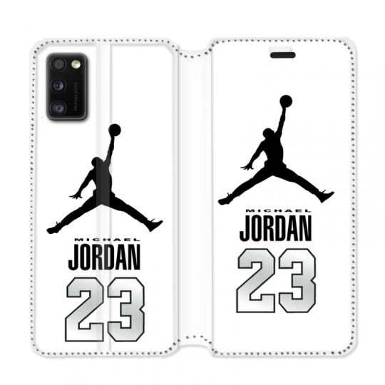 Housse cuir portefeuille pour Samsung Galaxy A41 Jordan 23 Blanc