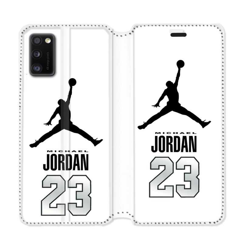 Housse cuir portefeuille pour Samsung Galaxy A41 Jordan 23 Blanc