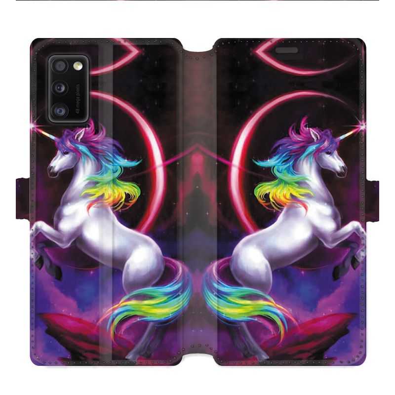 Housse cuir portefeuille pour Samsung Galaxy A41 Licorne Arc en ciel