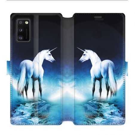 Housse cuir portefeuille pour Samsung Galaxy A41 Licorne Lune