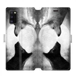 Housse cuir portefeuille pour Samsung Galaxy A41 Loup Duo