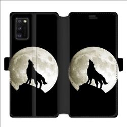 Housse cuir portefeuille pour Samsung Galaxy A41 Loup Noir