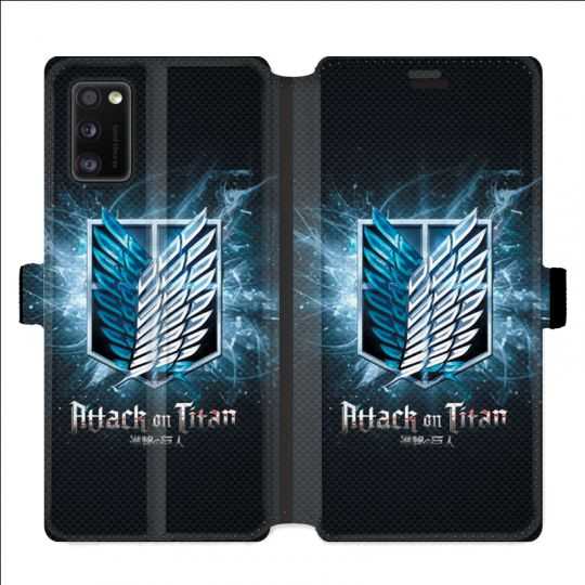 Housse cuir portefeuille pour Samsung Galaxy A41 Manga Attaque titans noir