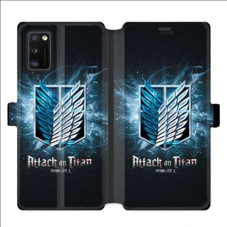 Housse cuir portefeuille pour Samsung Galaxy A41 Manga Attaque titans noir