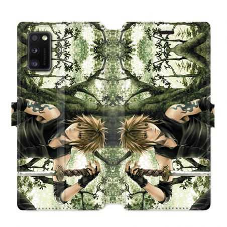 Housse cuir portefeuille pour Samsung Galaxy A41 Manga bois