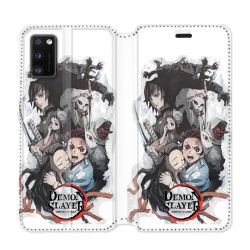 Housse cuir portefeuille pour Samsung Galaxy A41 Manga demon Slayer Blanc