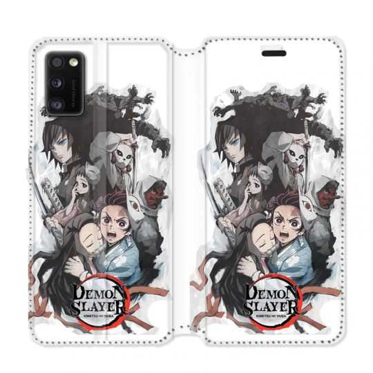 Housse cuir portefeuille pour Samsung Galaxy A41 Manga demon Slayer Blanc