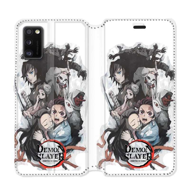 Housse cuir portefeuille pour Samsung Galaxy A41 Manga demon Slayer Blanc