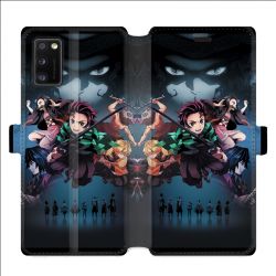 Housse cuir portefeuille pour Samsung Galaxy A41 Manga demon Slayer Noir