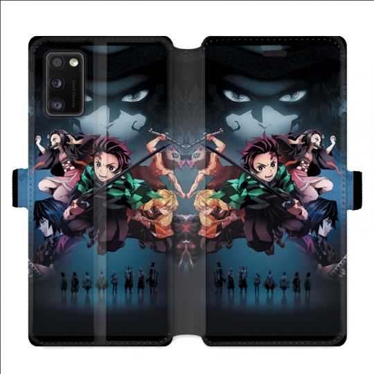 Housse cuir portefeuille pour Samsung Galaxy A41 Manga demon Slayer Noir