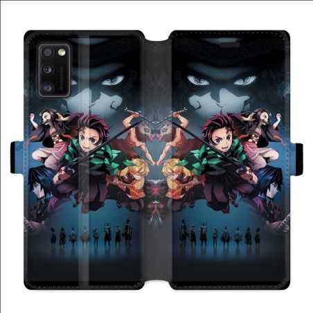Housse cuir portefeuille pour Samsung Galaxy A41 Manga demon Slayer Noir