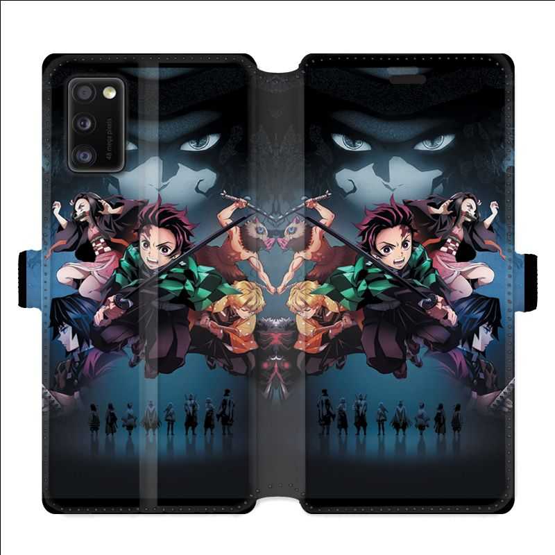 Housse cuir portefeuille pour Samsung Galaxy A41 Manga demon Slayer Noir
