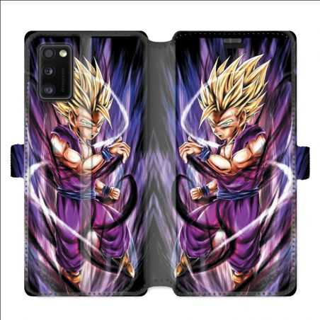Housse cuir portefeuille pour Samsung Galaxy A41 Manga Dragon Ball Sangohan violet