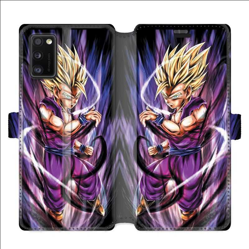Housse cuir portefeuille pour Samsung Galaxy A41 Manga Dragon Ball Sangohan violet
