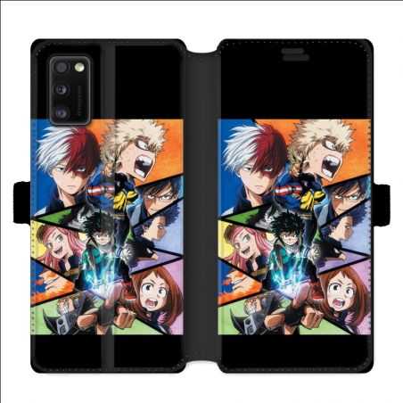 Housse cuir portefeuille pour Samsung Galaxy A41 Manga My hero academia noir