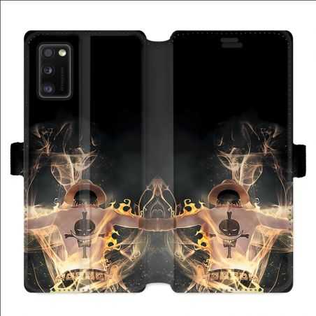 Housse cuir portefeuille pour Samsung Galaxy A41 Manga One Piece Ace noir