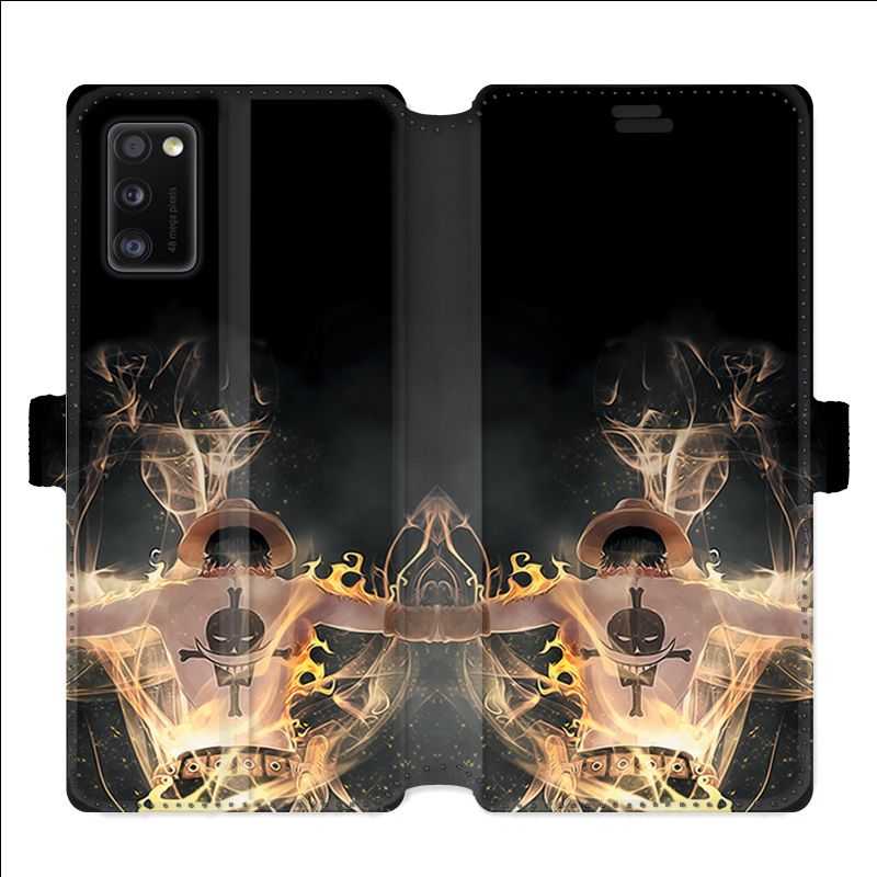Housse cuir portefeuille pour Samsung Galaxy A41 Manga One Piece Ace noir