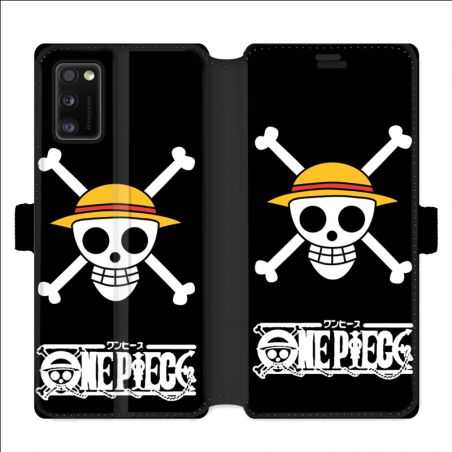 Housse cuir portefeuille pour Samsung Galaxy A41 Manga One Piece tete de mort