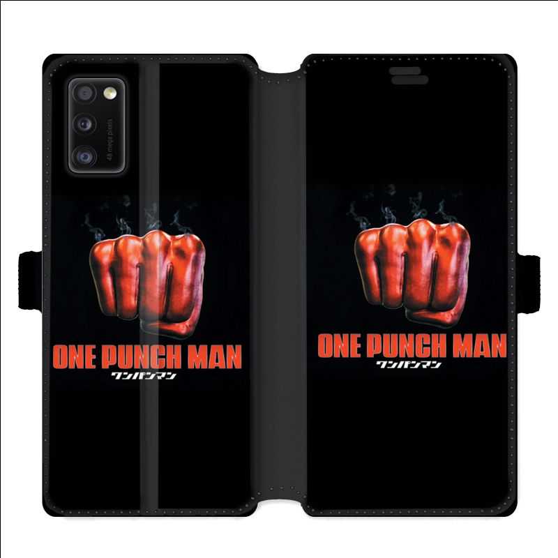 Housse cuir portefeuille pour Samsung Galaxy A41 Manga One Punch Man poing