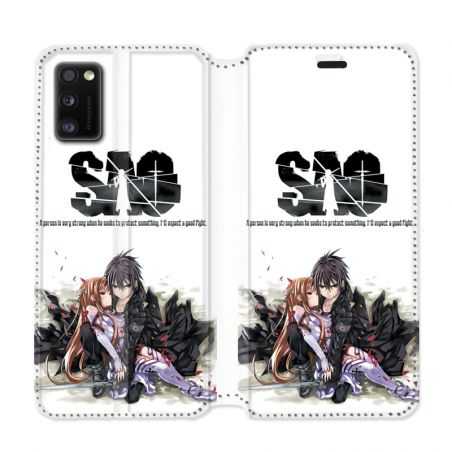 Housse cuir portefeuille pour Samsung Galaxy A41 Manga SAO sword Art Online blanc