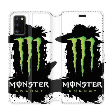Housse cuir portefeuille pour Samsung Galaxy A41 Monster Energy tache