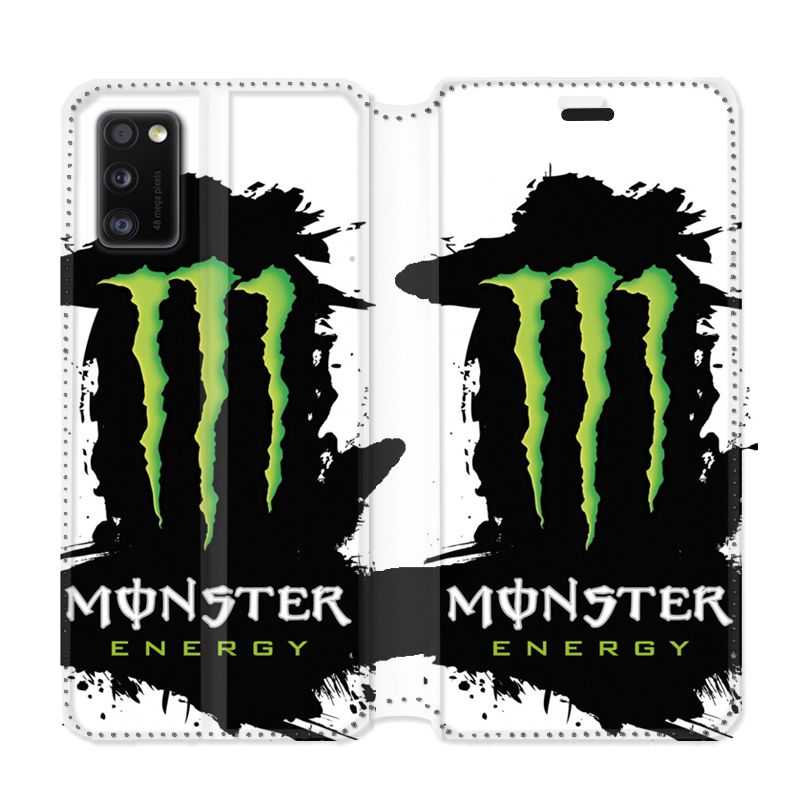 Housse cuir portefeuille pour Samsung Galaxy A41 Monster Energy tache
