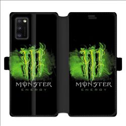 Housse cuir portefeuille pour Samsung Galaxy A41 Monster Energy Vert