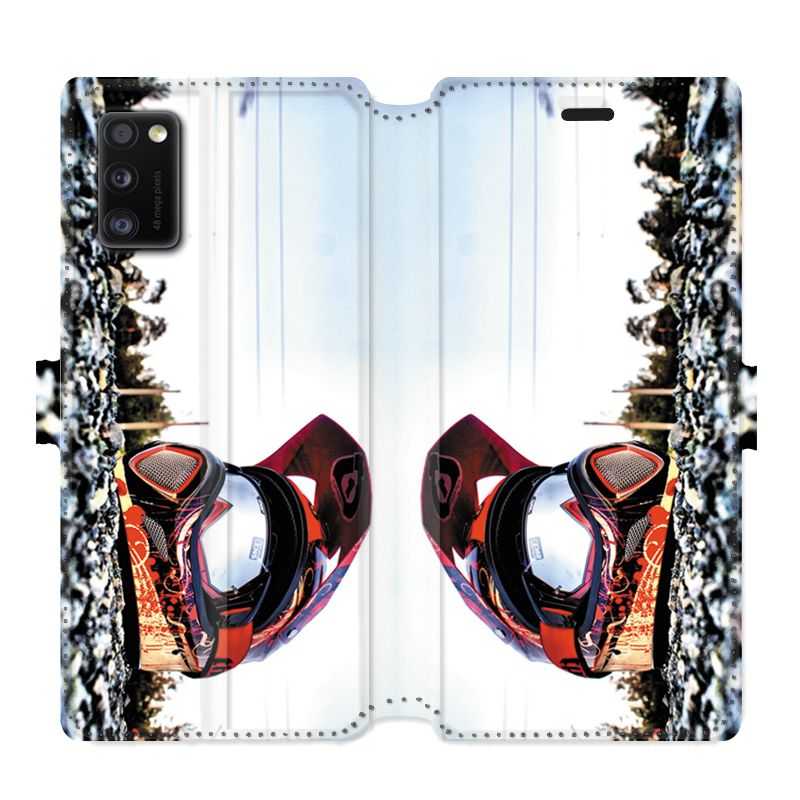 Housse cuir portefeuille pour Samsung Galaxy A41 Moto Casque Cross