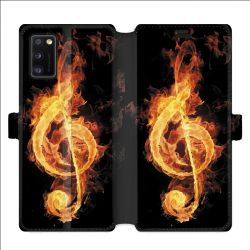 Housse cuir portefeuille pour Samsung Galaxy A41 Musique clé sol feu N