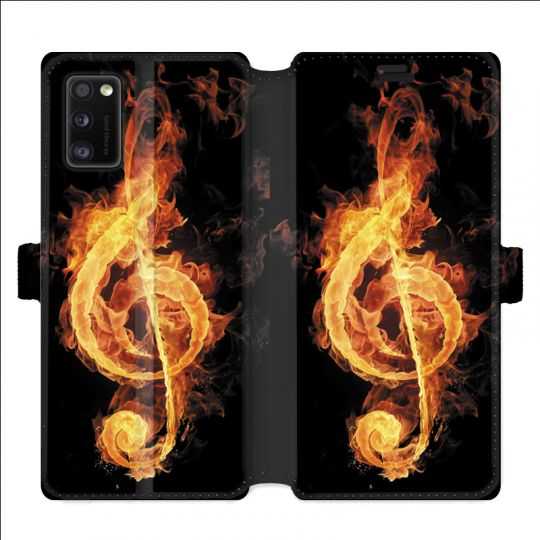 Housse cuir portefeuille pour Samsung Galaxy A41 Musique clé sol feu N