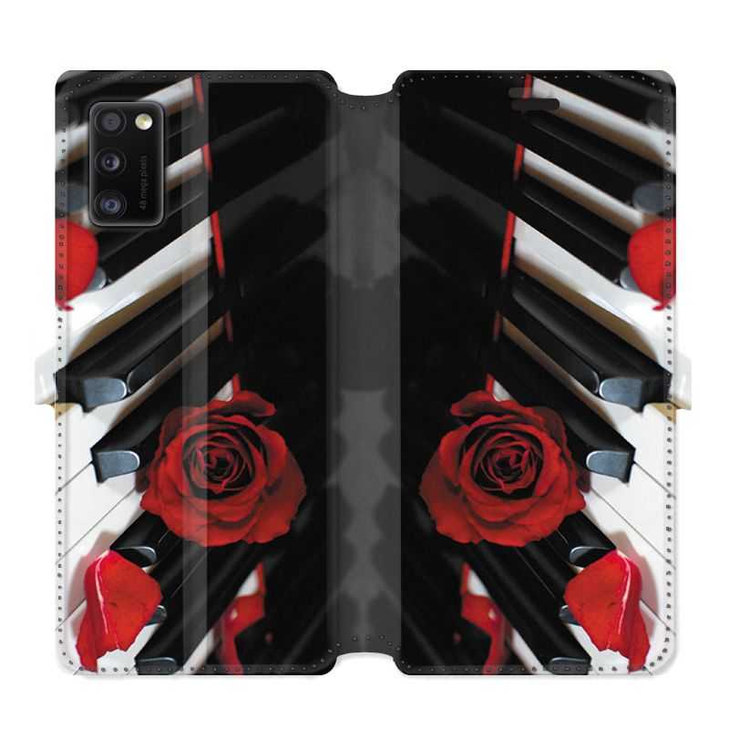 Housse cuir portefeuille pour Samsung Galaxy A41 Musique Rose Piano