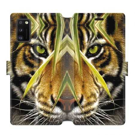 Housse cuir portefeuille pour Samsung Galaxy A41 Oeil tigre
