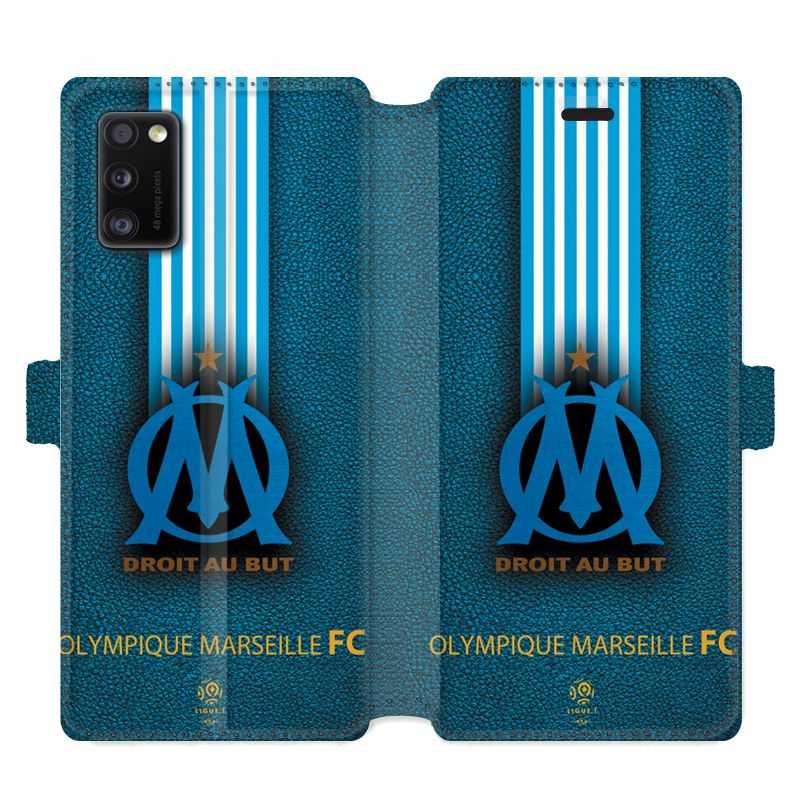 Housse cuir portefeuille pour Samsung Galaxy A41 Olympique Marseille OM Bande
