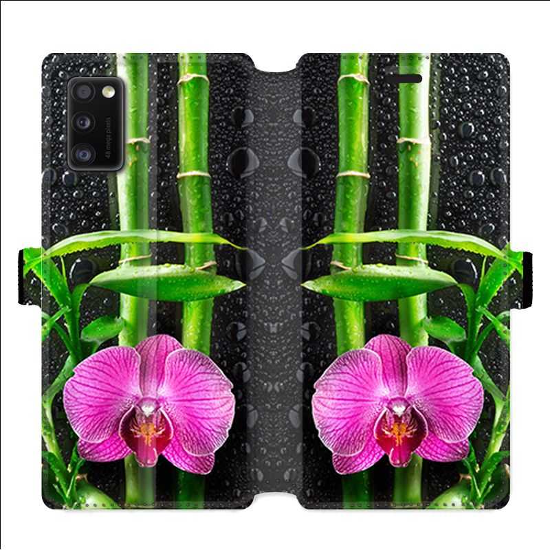 Housse cuir portefeuille pour Samsung Galaxy A41 orchidee bambou