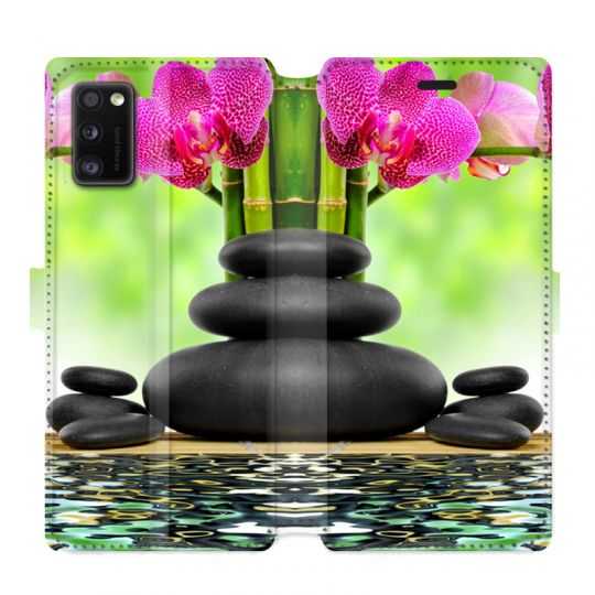 Housse cuir portefeuille pour Samsung Galaxy A41 orchidee eau