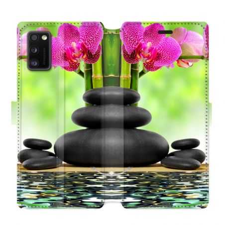 Housse cuir portefeuille pour Samsung Galaxy A41 orchidee eau