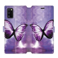 Housse cuir portefeuille pour Samsung Galaxy A41 papillons violet et blanc