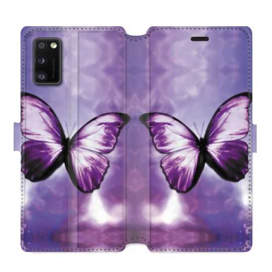 Housse cuir portefeuille pour Samsung Galaxy A41 papillons violet et blanc