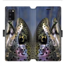 Housse cuir portefeuille pour Samsung Galaxy A41 peche truite