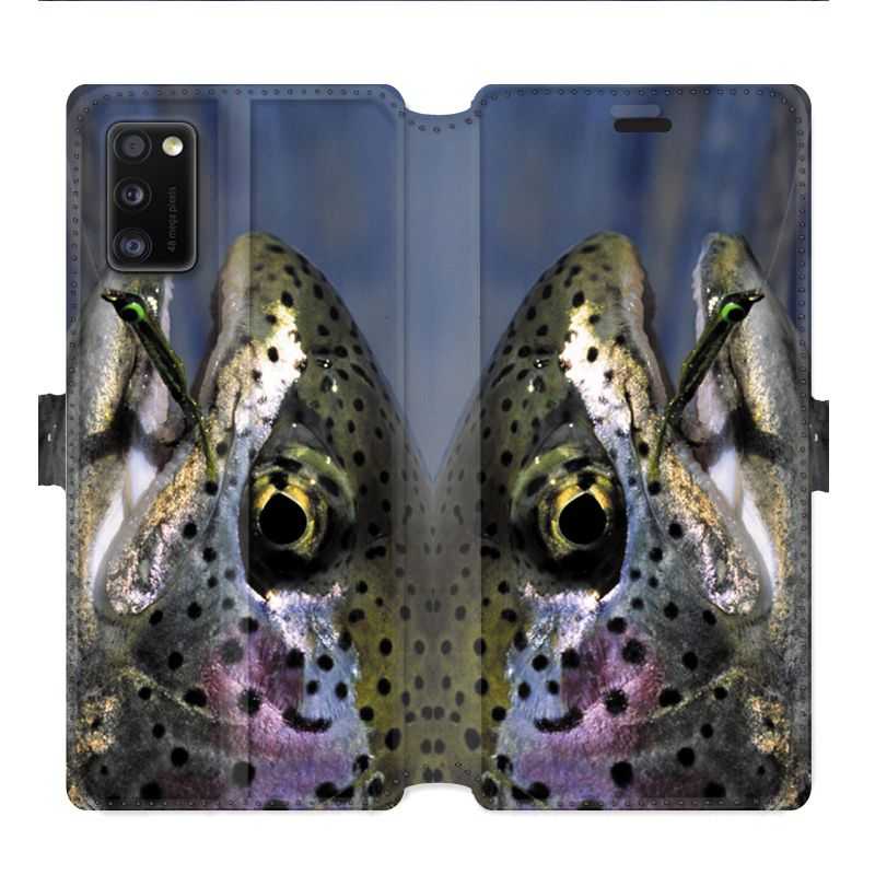 Housse cuir portefeuille pour Samsung Galaxy A41 peche truite