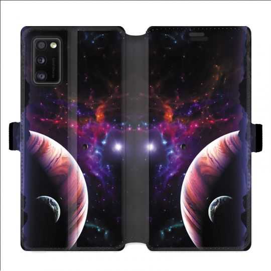 Housse cuir portefeuille pour Samsung Galaxy A41 Planete rouge
