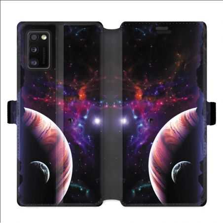 Housse cuir portefeuille pour Samsung Galaxy A41 Planete rouge