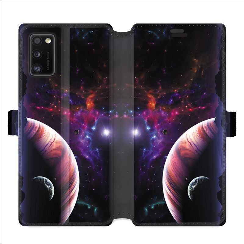 Housse cuir portefeuille pour Samsung Galaxy A41 Planete rouge