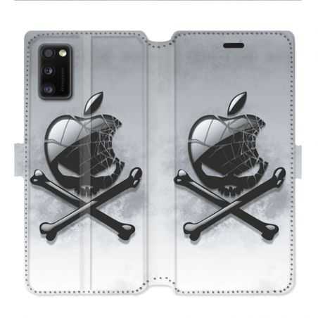 Housse cuir portefeuille pour Samsung Galaxy A41 Pomme Tete mort