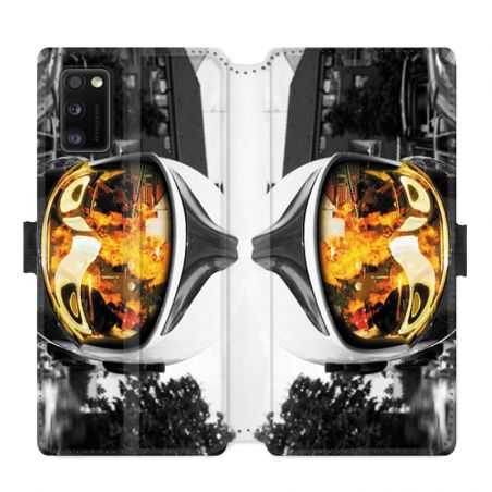 Housse cuir portefeuille pour Samsung Galaxy A41 pompier casque feu