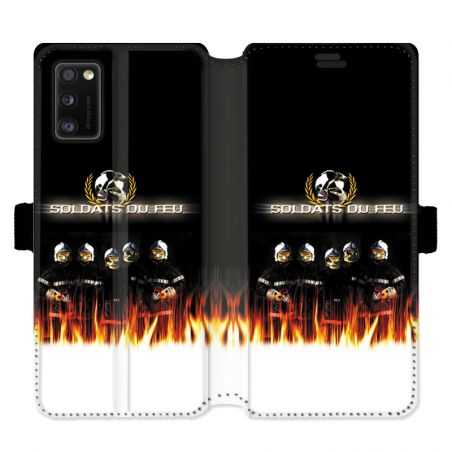 Housse cuir portefeuille pour Samsung Galaxy A41 pompier soldat
